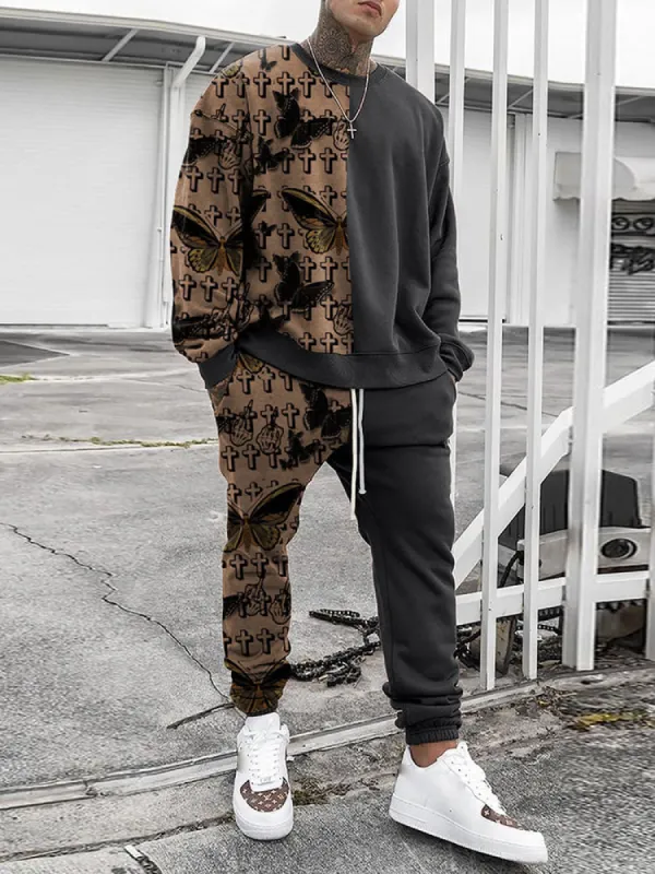 Casual Contrast Color Print HoodieSets sold by Oeyes