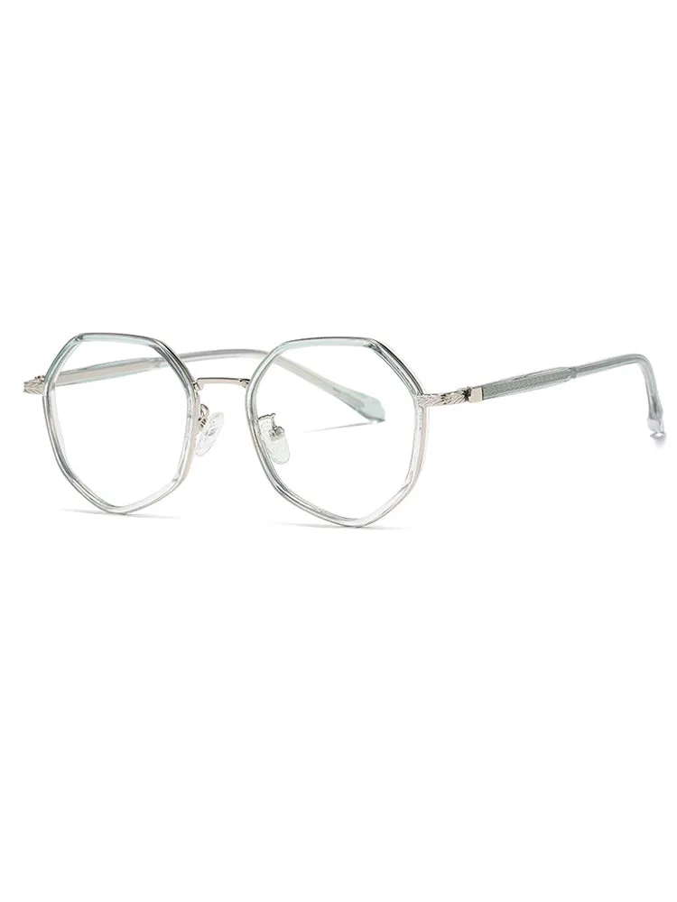 Women'S Polygonal Metal Patterned Temple Blue Light Blocking Glasses sold by Oeyes