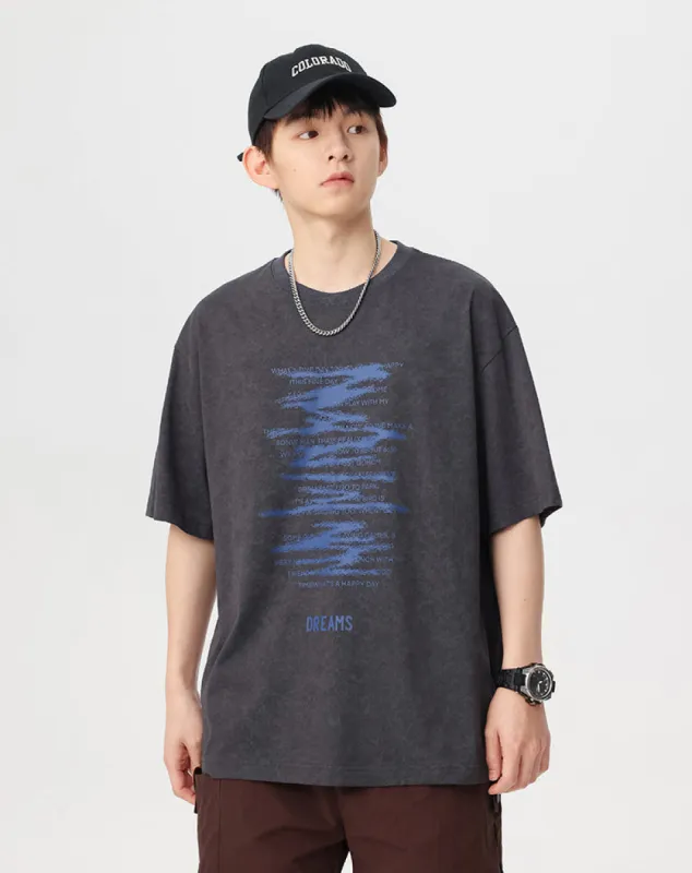 Loose-Fitting Graffiti Print T-Shirt sold by Oeyes