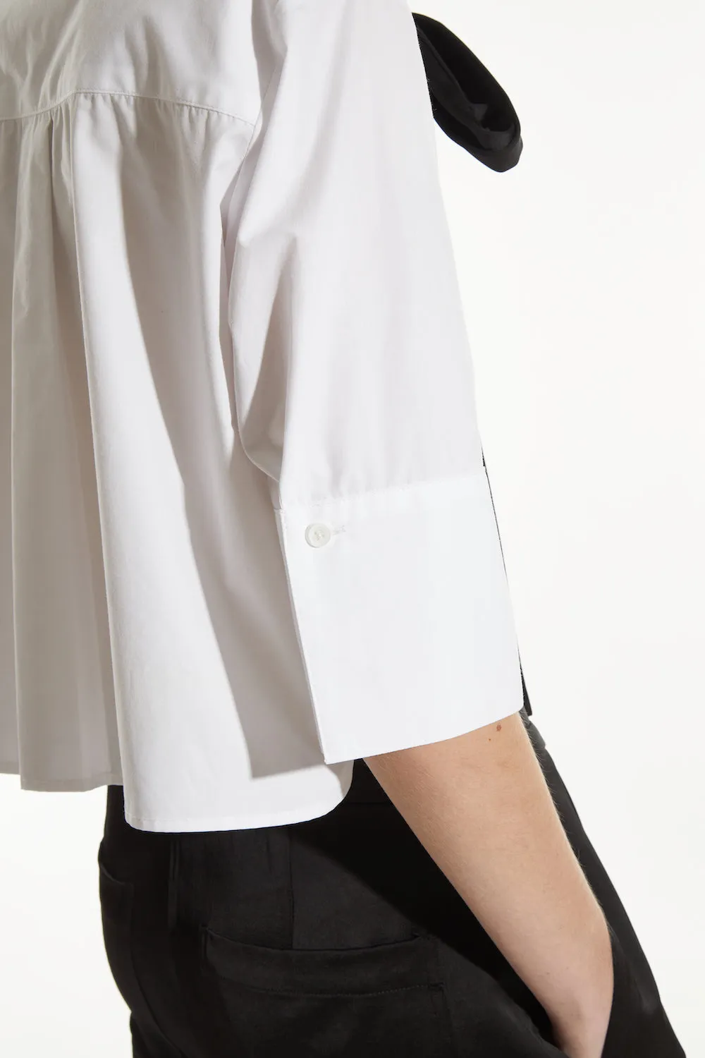 Macie Cropped Blouse with Neck Tie, White/Black sold by Saint Art product image thumbnail 3