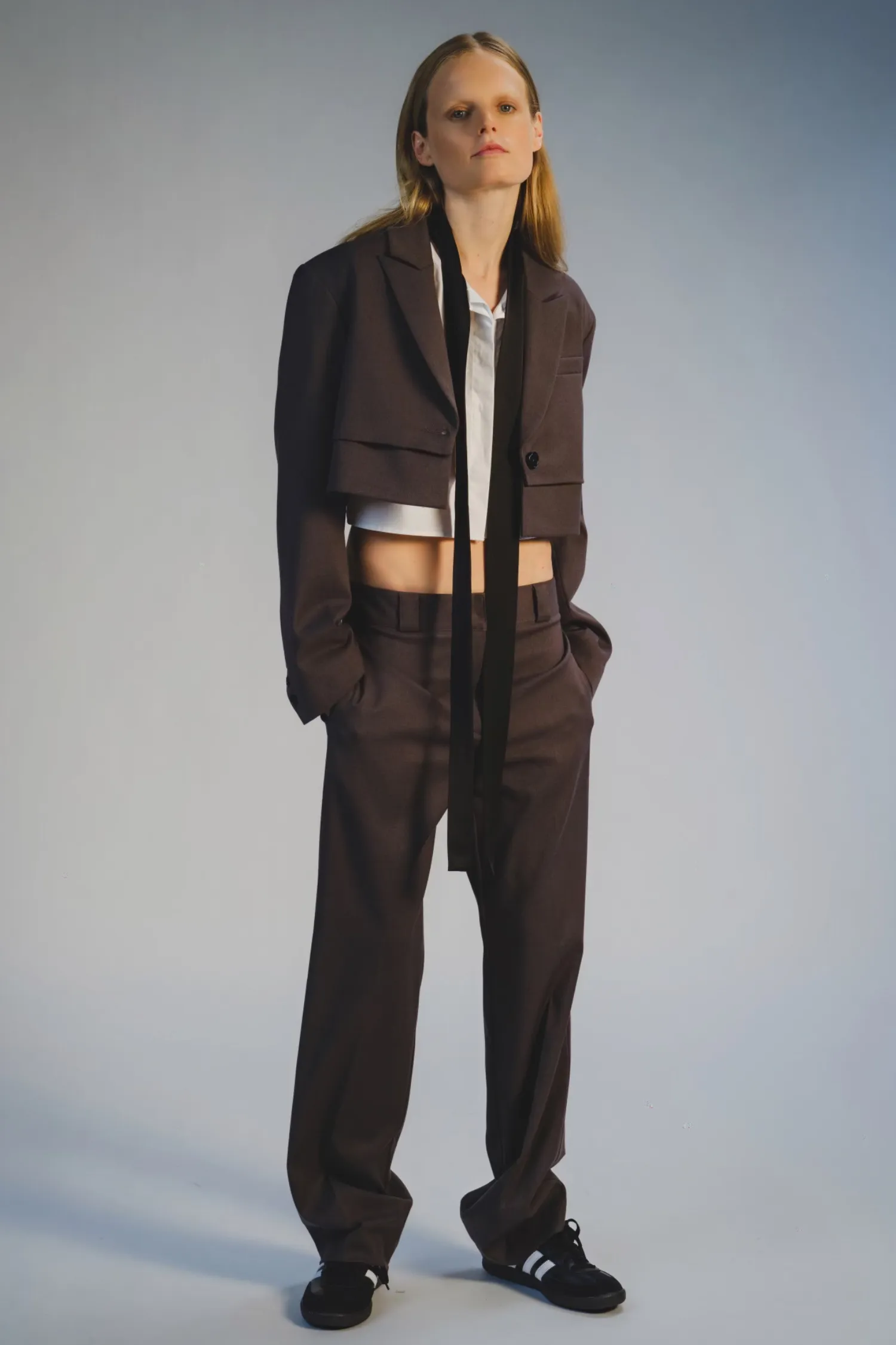 Macie Cropped Blouse with Neck Tie, White/Black sold by Saint Art product image thumbnail 2