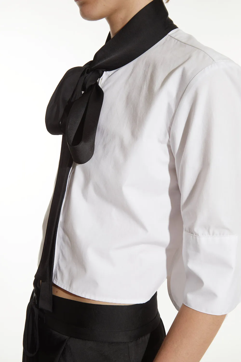 Macie Cropped Blouse with Neck Tie, White/Black sold by Saint Art product image thumbnail 4