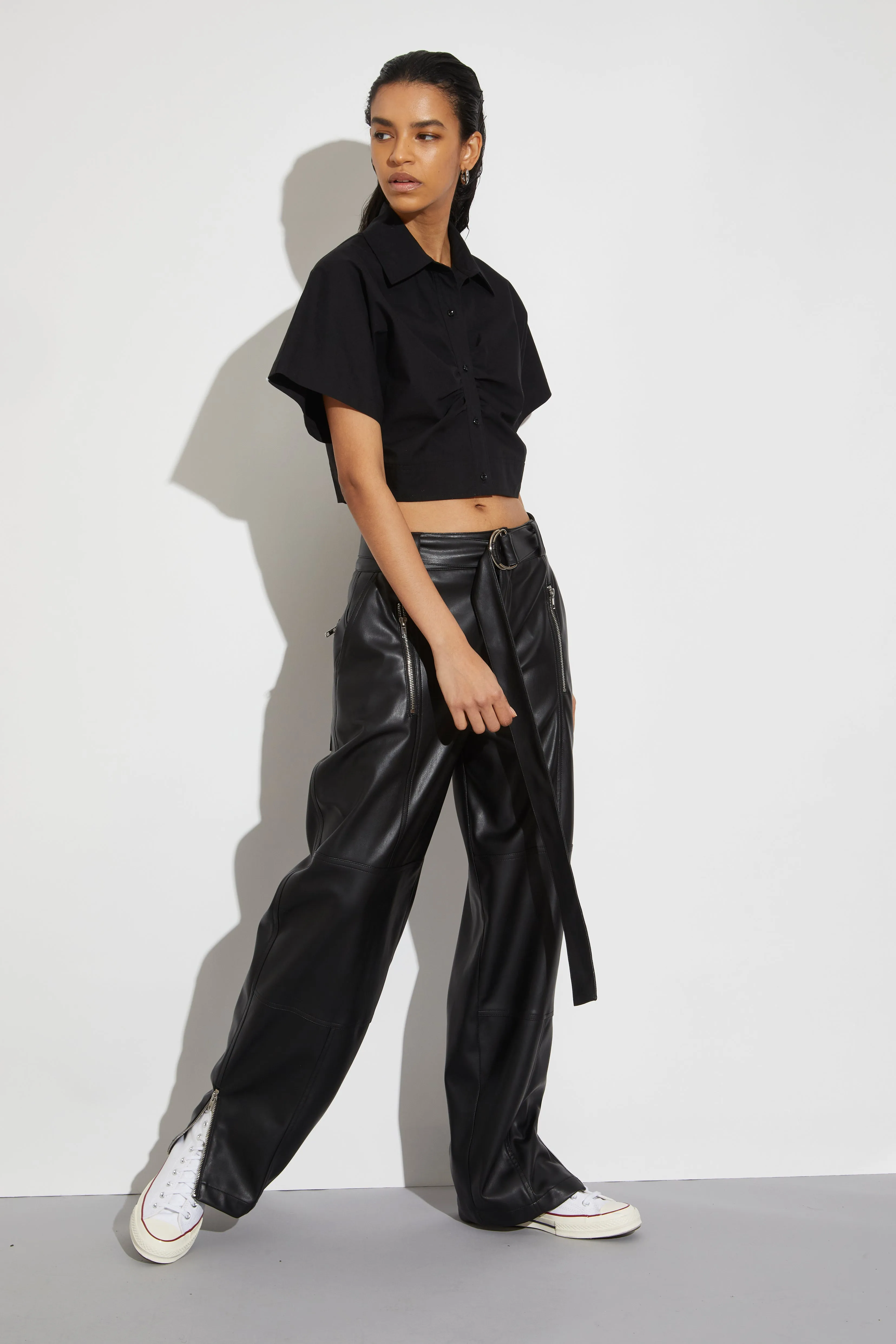 Courtney Mid-rise Vegan Leather Pants, Black sold by Saint Art product image thumbnail 3