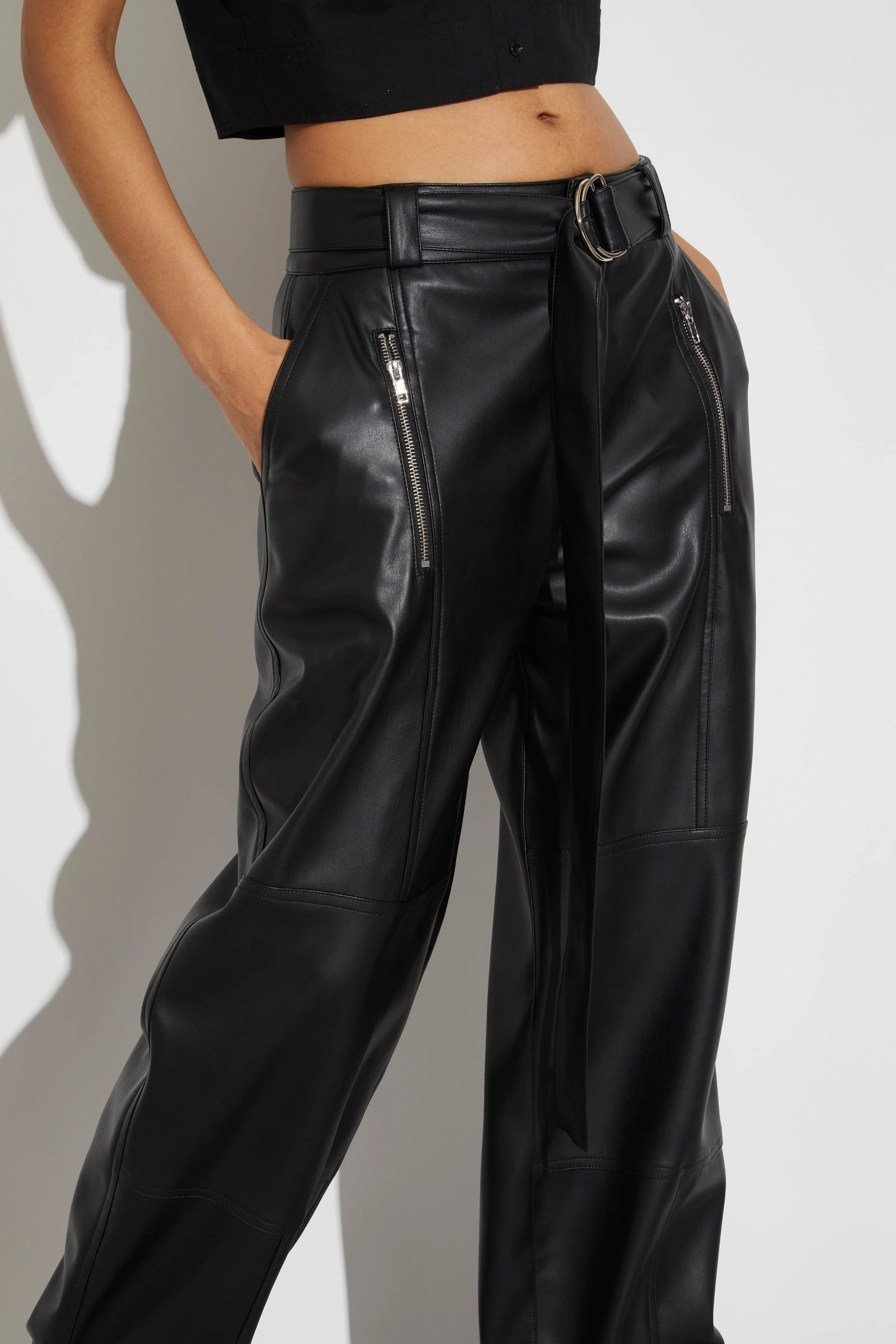 Courtney Mid-rise Vegan Leather Pants, Black sold by Saint Art
