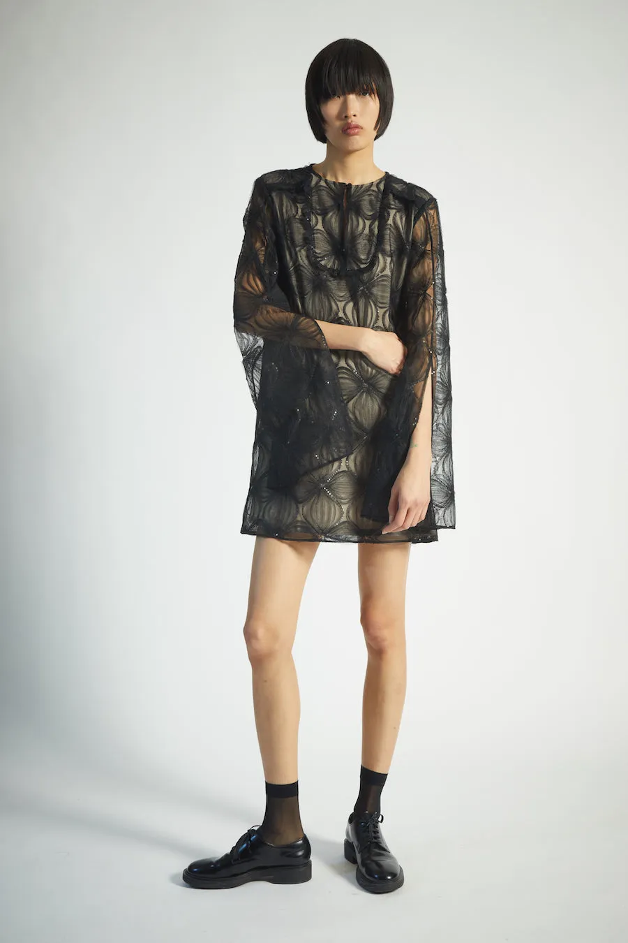 Dahlia Sequin Mesh Mini Dress, Black sold by Saint Art