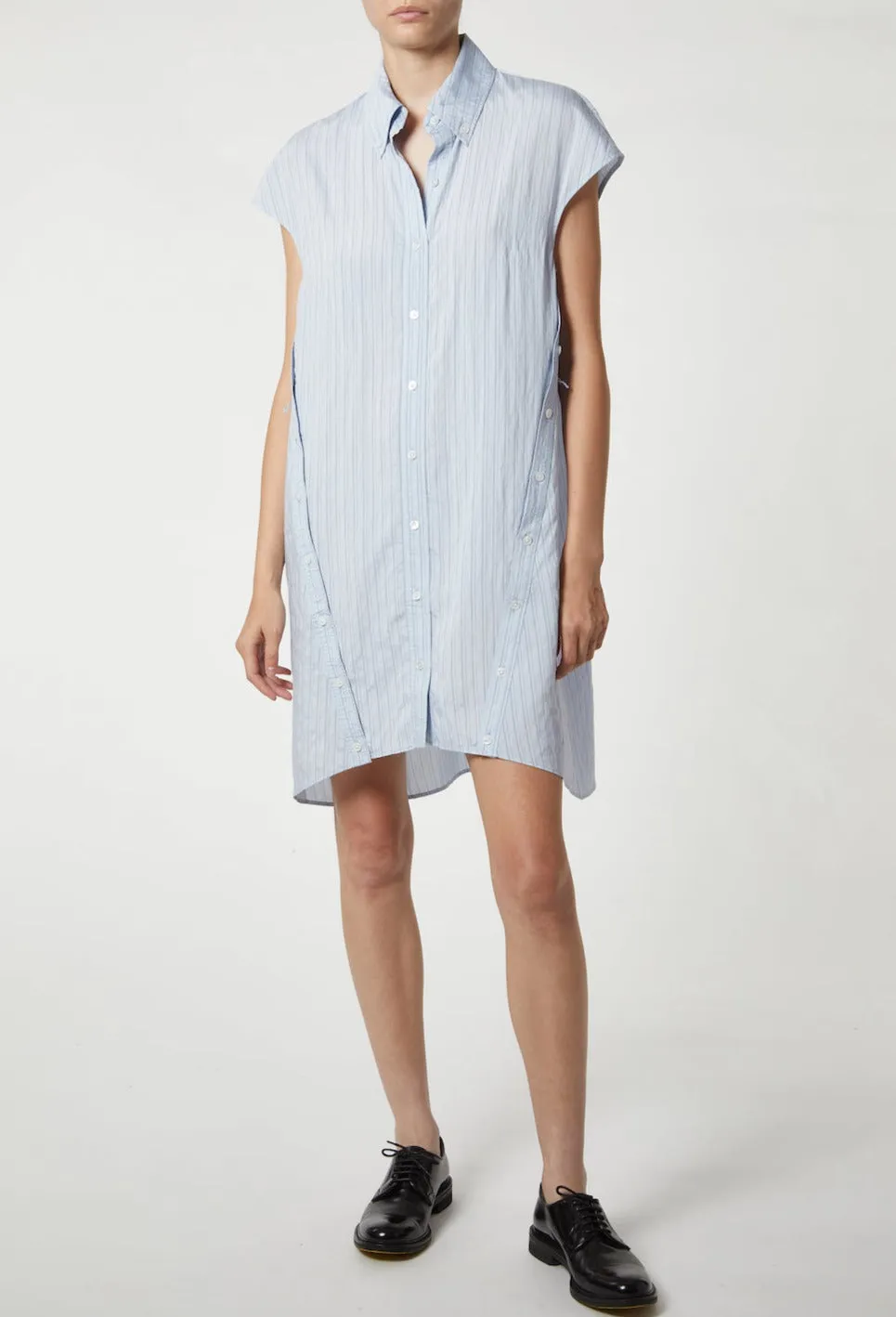 Talma Cap Sleeve Button Dress, Pale Blue Pinstripe sold by Saint Art product image thumbnail 3