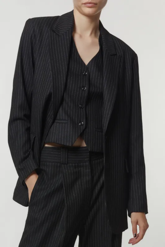 Jackie Pinstripe Blazer, Charcoal Pinstripe made by Saint Art