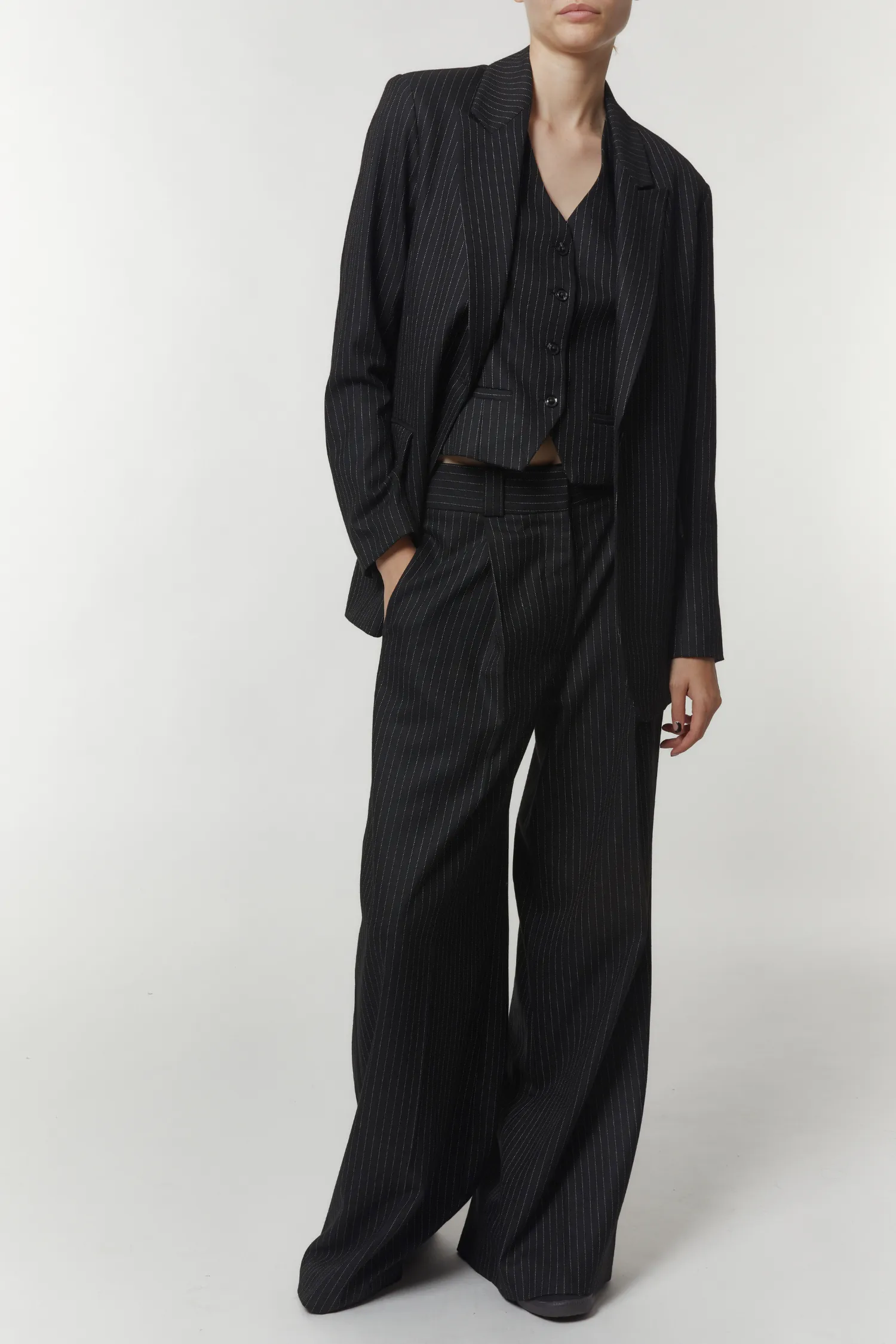 Jackie Pinstripe Blazer, Charcoal Pinstripe sold by Saint Art product image thumbnail 2