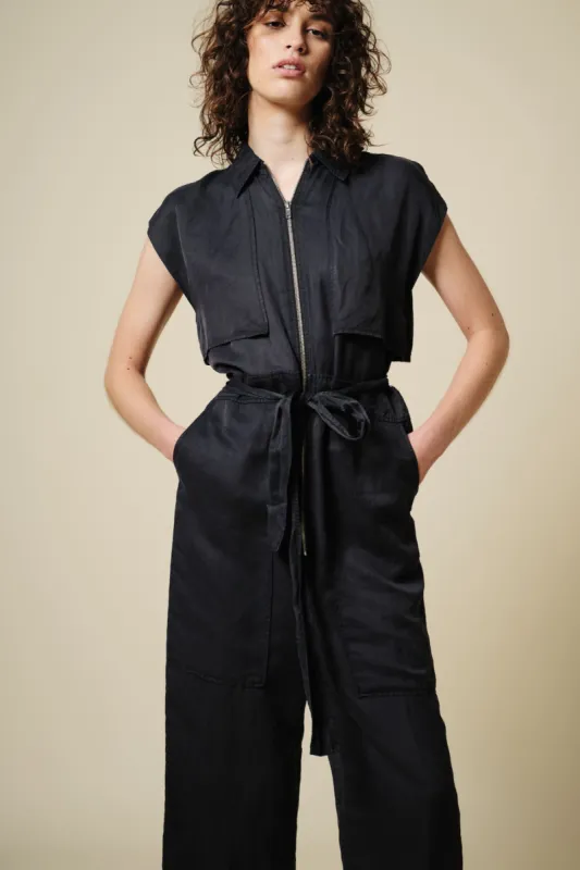 Maxine Short Sleeve Cargo Jumpsuit, Licorice Black made by Saint Art