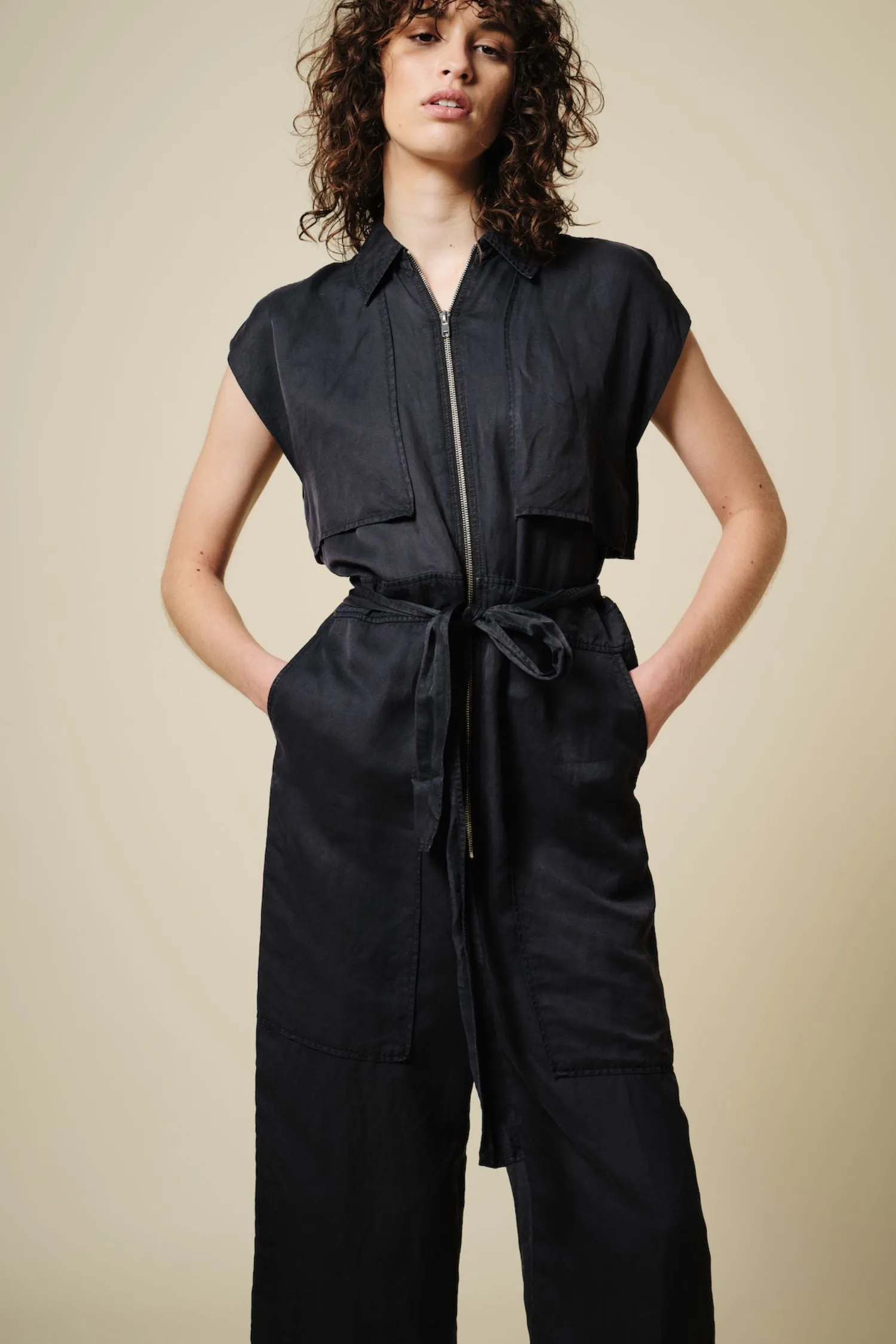Maxine Short Sleeve Cargo Jumpsuit, Licorice Black sold by Saint Art