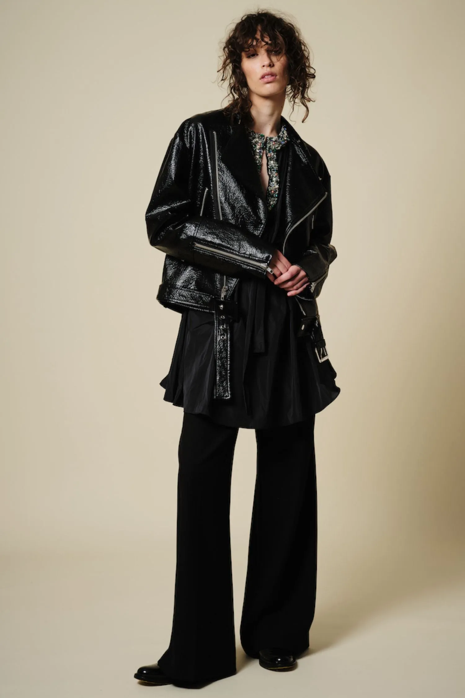 Diana Taffeta Mini Dress with Beaded Jewel Neckline, Black/Multi sold by Saint Art product image thumbnail 3