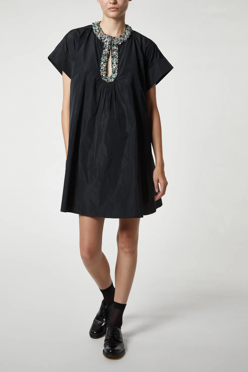 Diana Taffeta Mini Dress with Beaded Jewel Neckline, Black/Multi sold by Saint Art product image thumbnail 4
