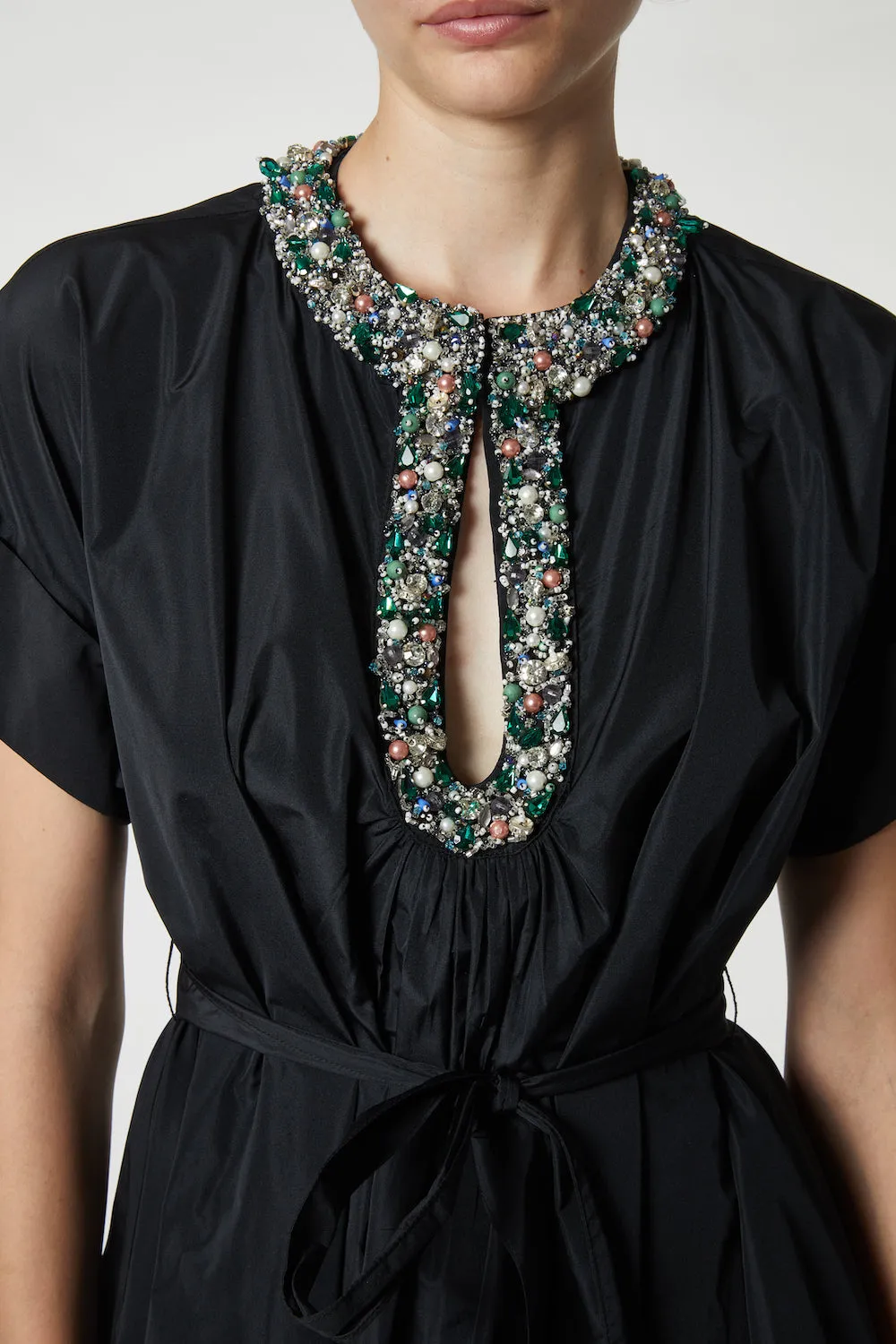 Diana Taffeta Mini Dress with Beaded Jewel Neckline, Black/Multi sold by Saint Art product image thumbnail 2