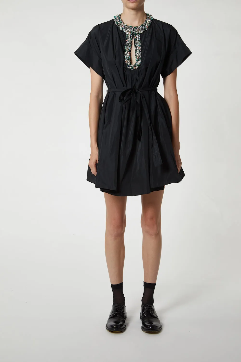 Diana Taffeta Mini Dress with Beaded Jewel Neckline, Black/Multi sold by Saint Art product image thumbnail 5