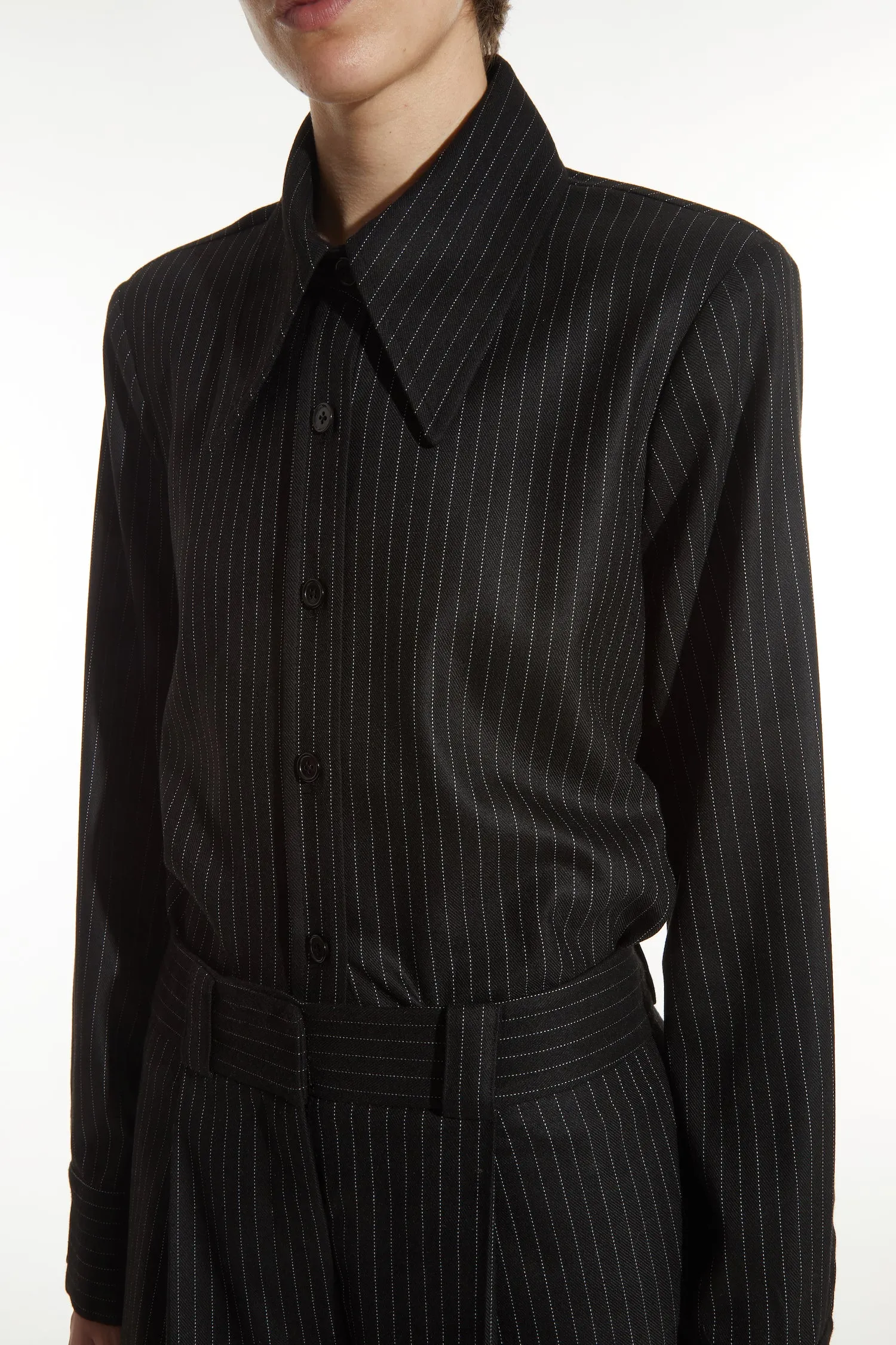 Alessandra Tailored Blouse, Charcoal Pinstripe sold by Saint Art product image thumbnail 2