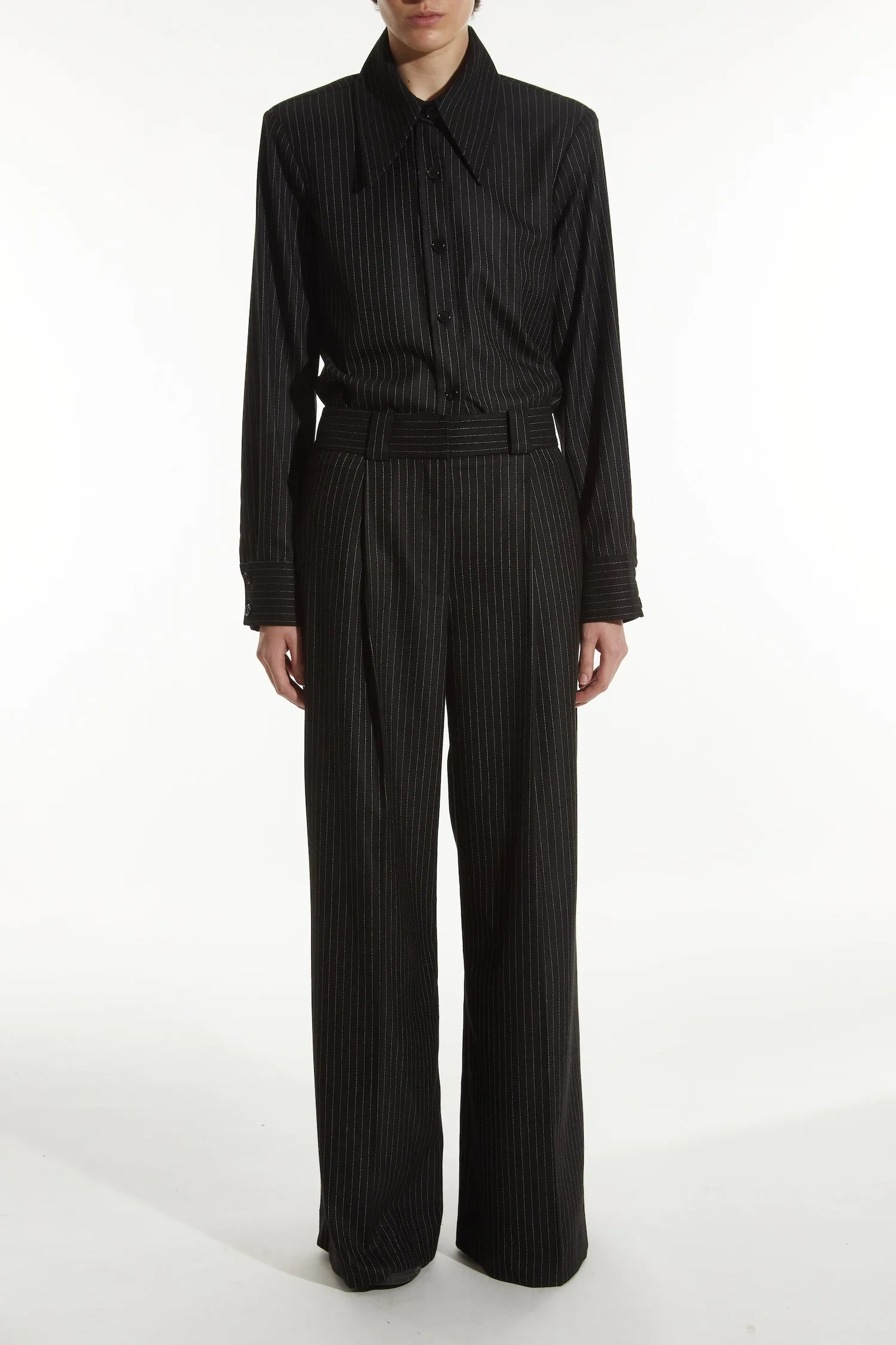 Alessandra Tailored Blouse, Charcoal Pinstripe sold by Saint Art product image thumbnail 5