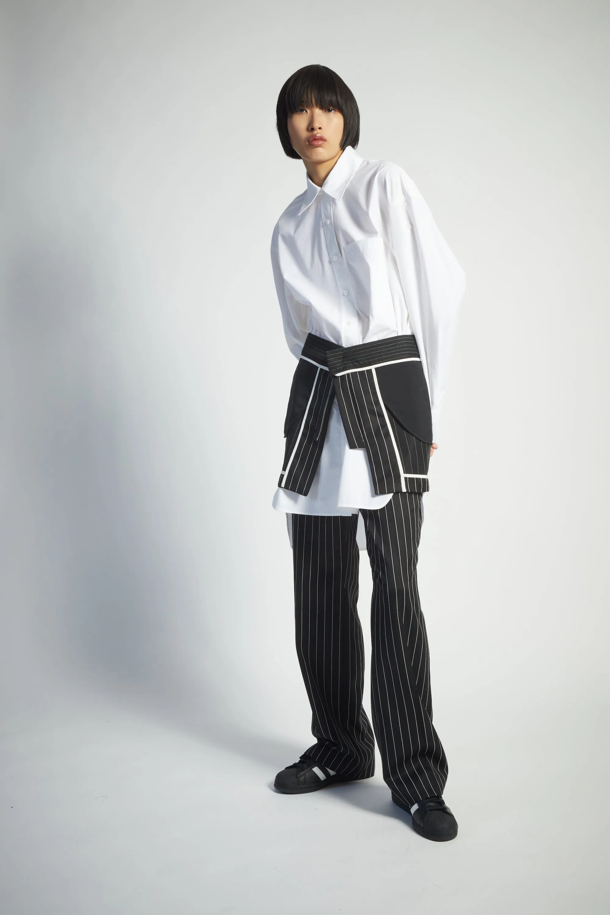 Veronica Mid-Rise Relaxed Fit Combo Pinstripe Trouser, Black sold by Saint Art product image thumbnail 5