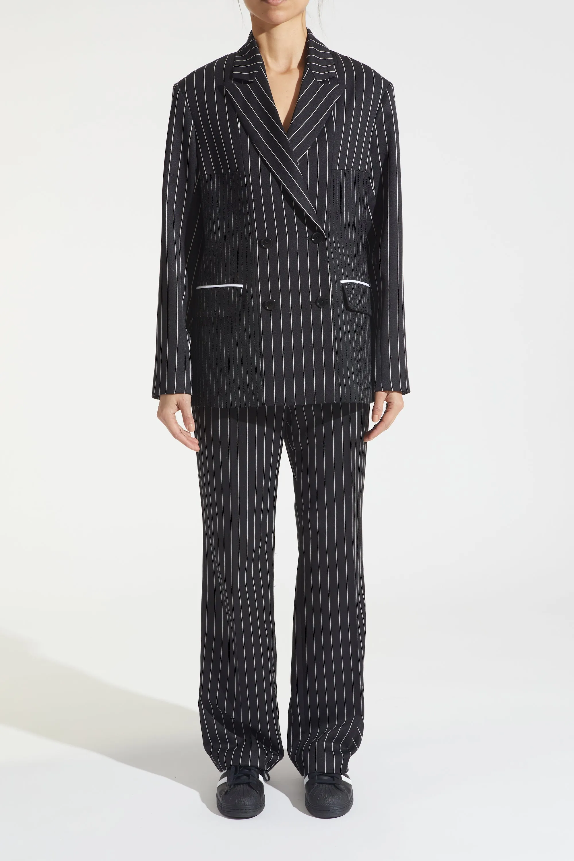 Veronica Mid-Rise Relaxed Fit Combo Pinstripe Trouser, Black sold by Saint Art product image thumbnail 3