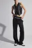 Veronica Mid-Rise Relaxed Fit Combo Pinstripe Trouser, Black sold by Saint Art