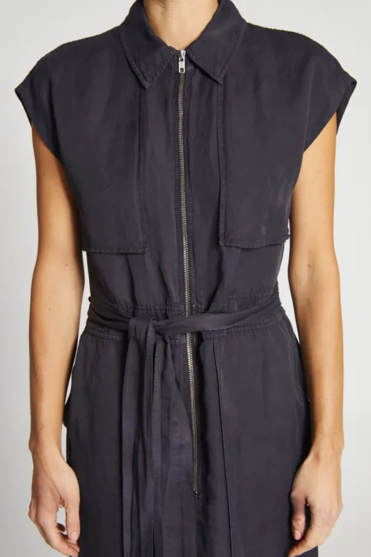 Fran Short Sleeve Cargo Dress, Licorice Black made by Saint Art
