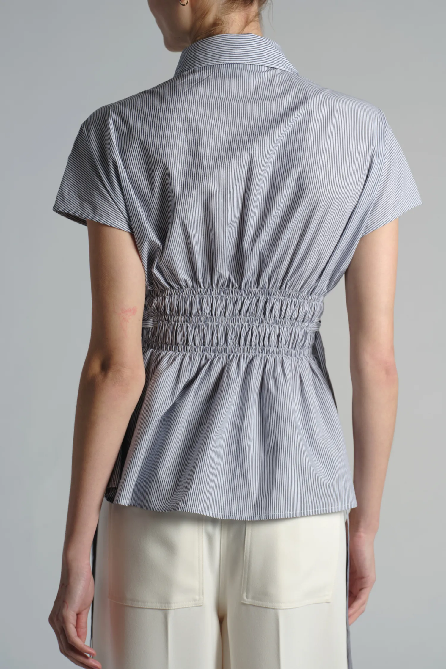 Indie Ruched Blouse, Navy Pinstripe sold by Saint Art product image thumbnail 3