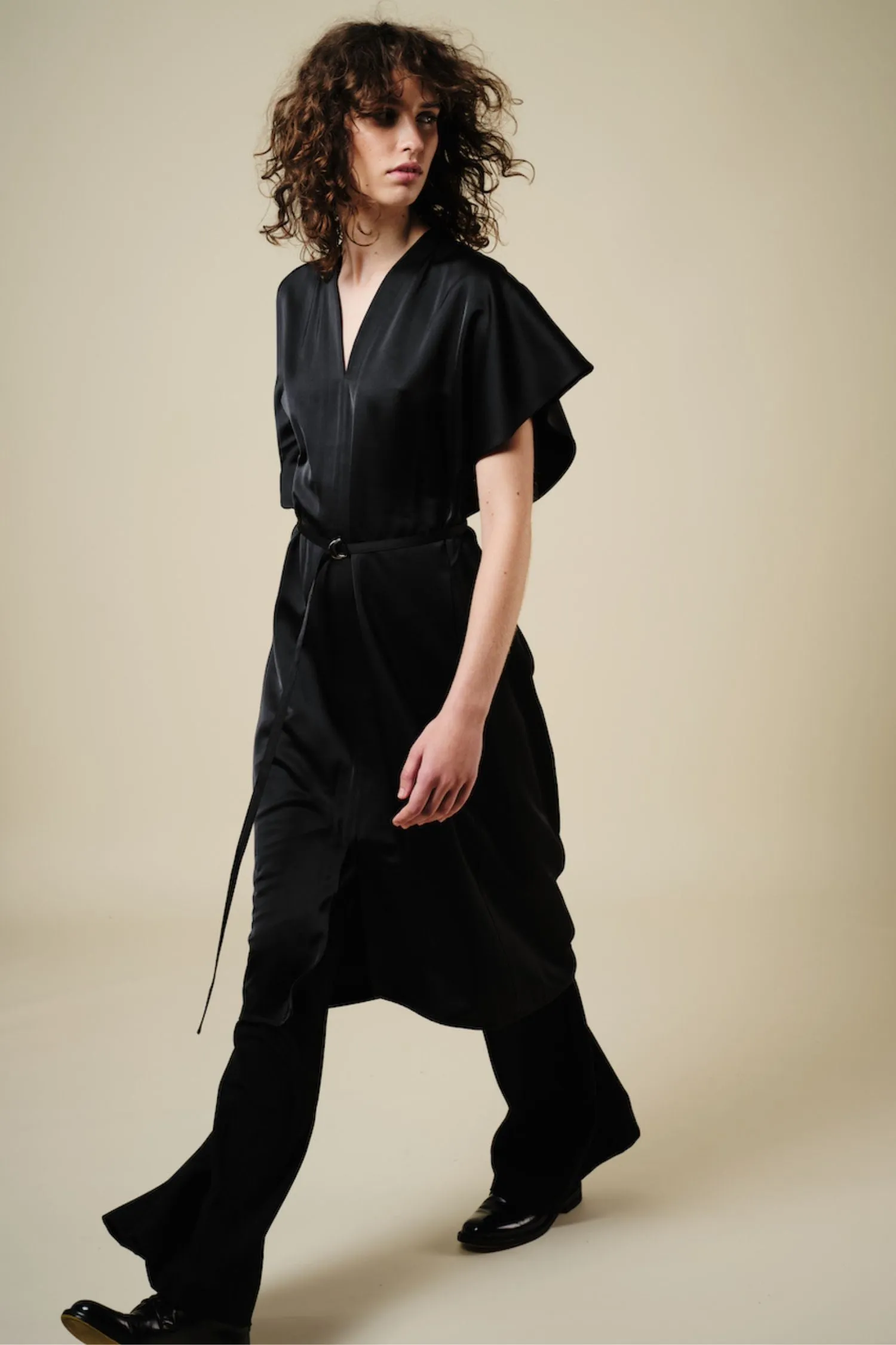 Hudson V-Neck Charmeuse Tie Dress, Black sold by Saint Art