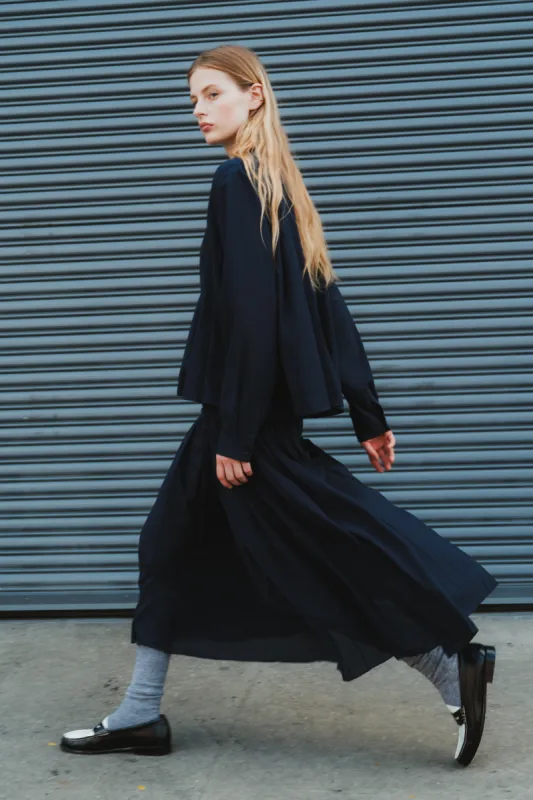 Lakelyn Pleated Midi Skirt, Navy made by Saint Art