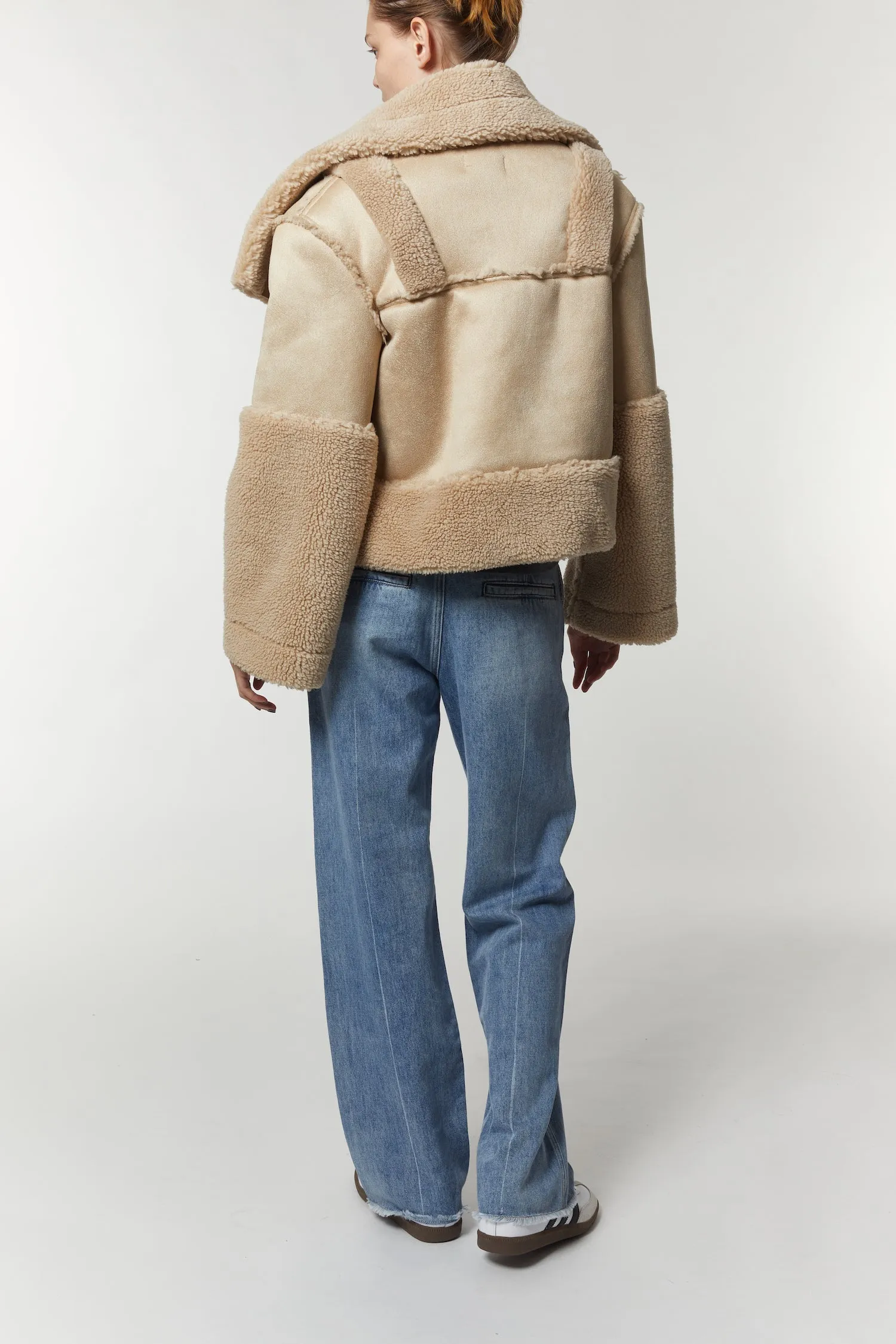 Marlise Shearling Moto Coat, Natural sold by Saint Art product image thumbnail 4