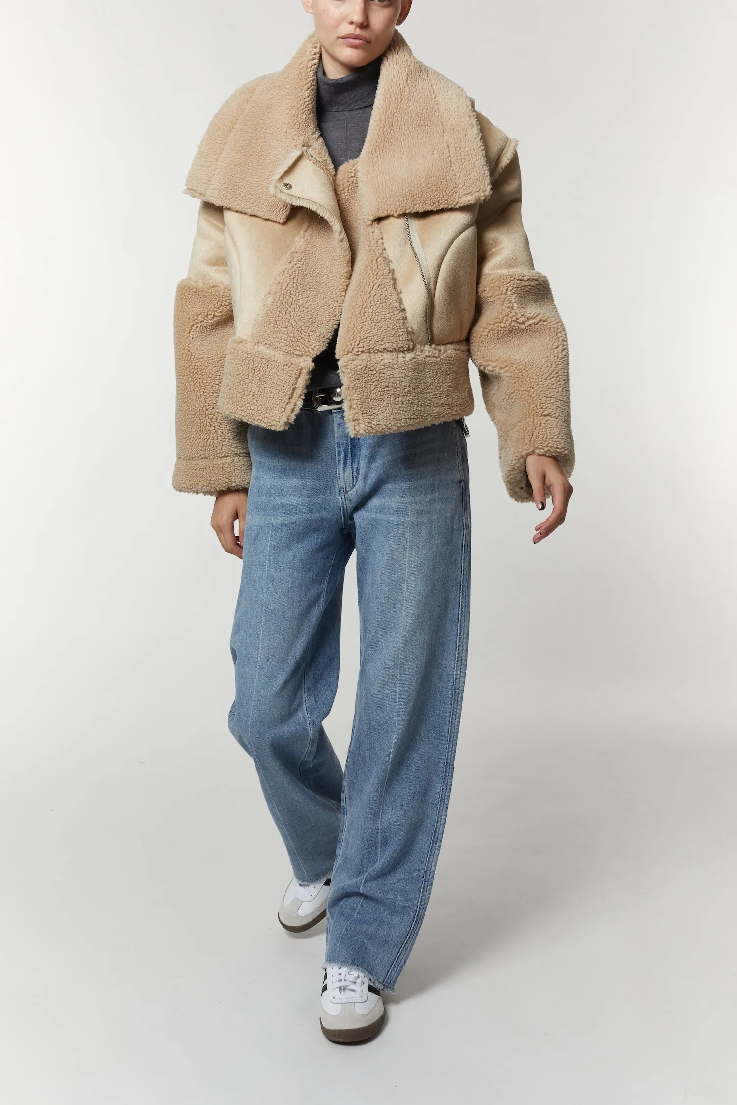 Marlise Shearling Moto Coat, Natural sold by Saint Art product image thumbnail 3