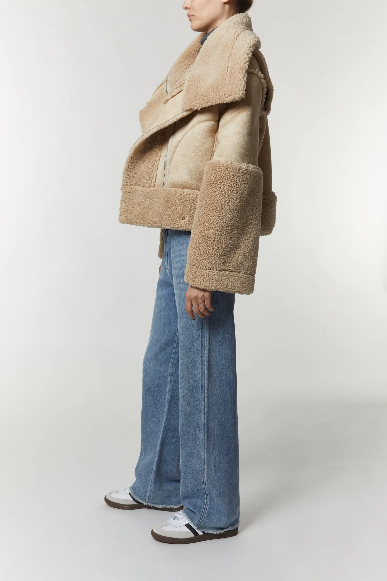 Marlise Shearling Moto Coat, Natural sold by Saint Art product image thumbnail 5