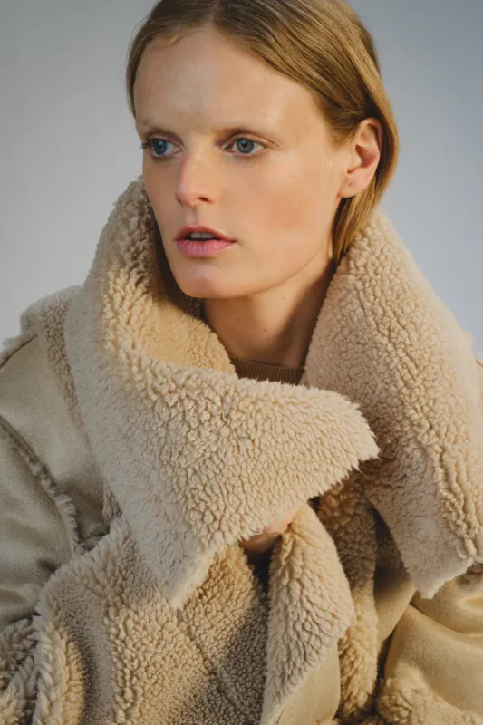 Marlise Shearling Moto Coat, Natural sold by Saint Art
