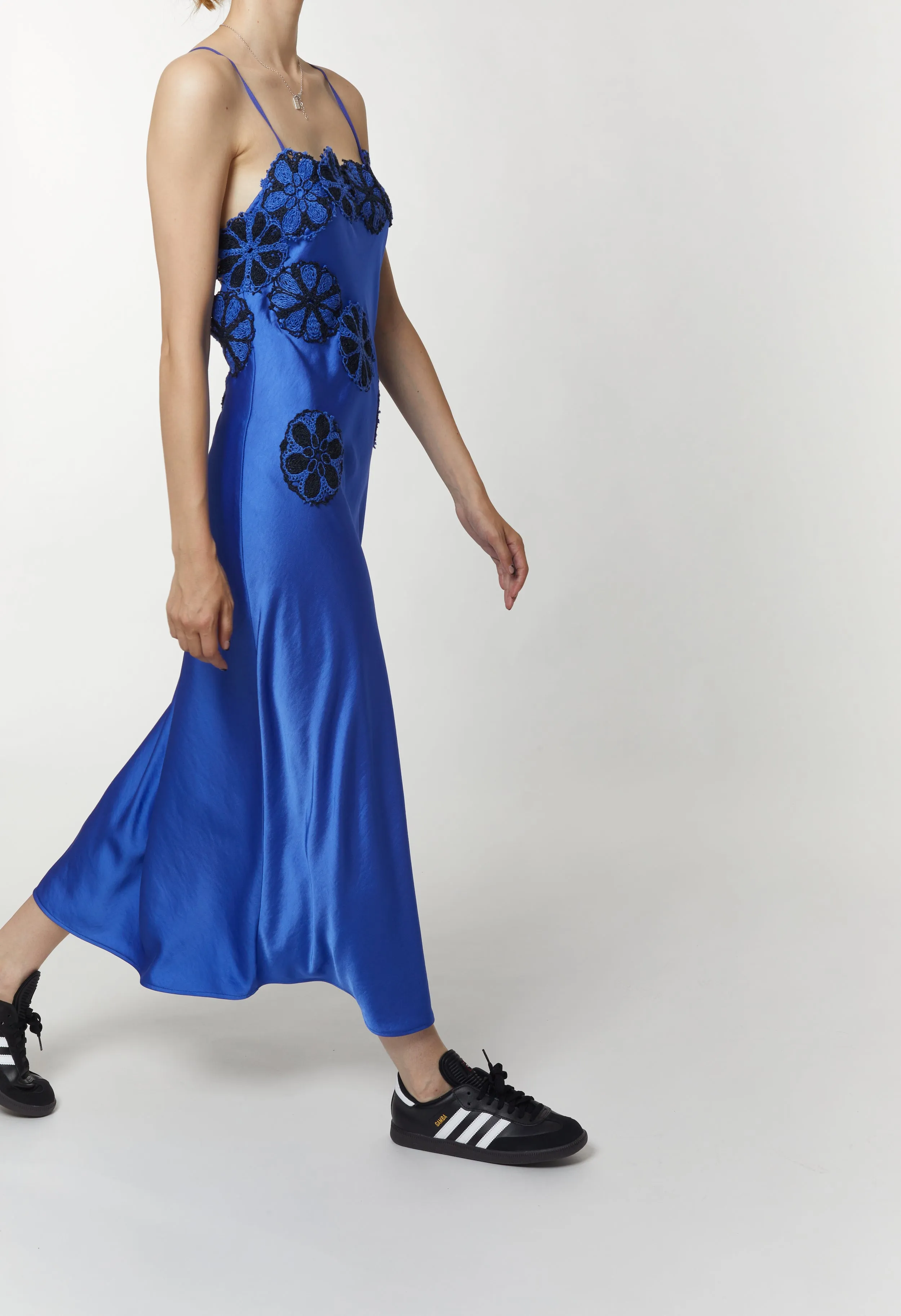 Sage Slip Dress with Crochet, French Blue sold by Saint Art product image thumbnail 3
