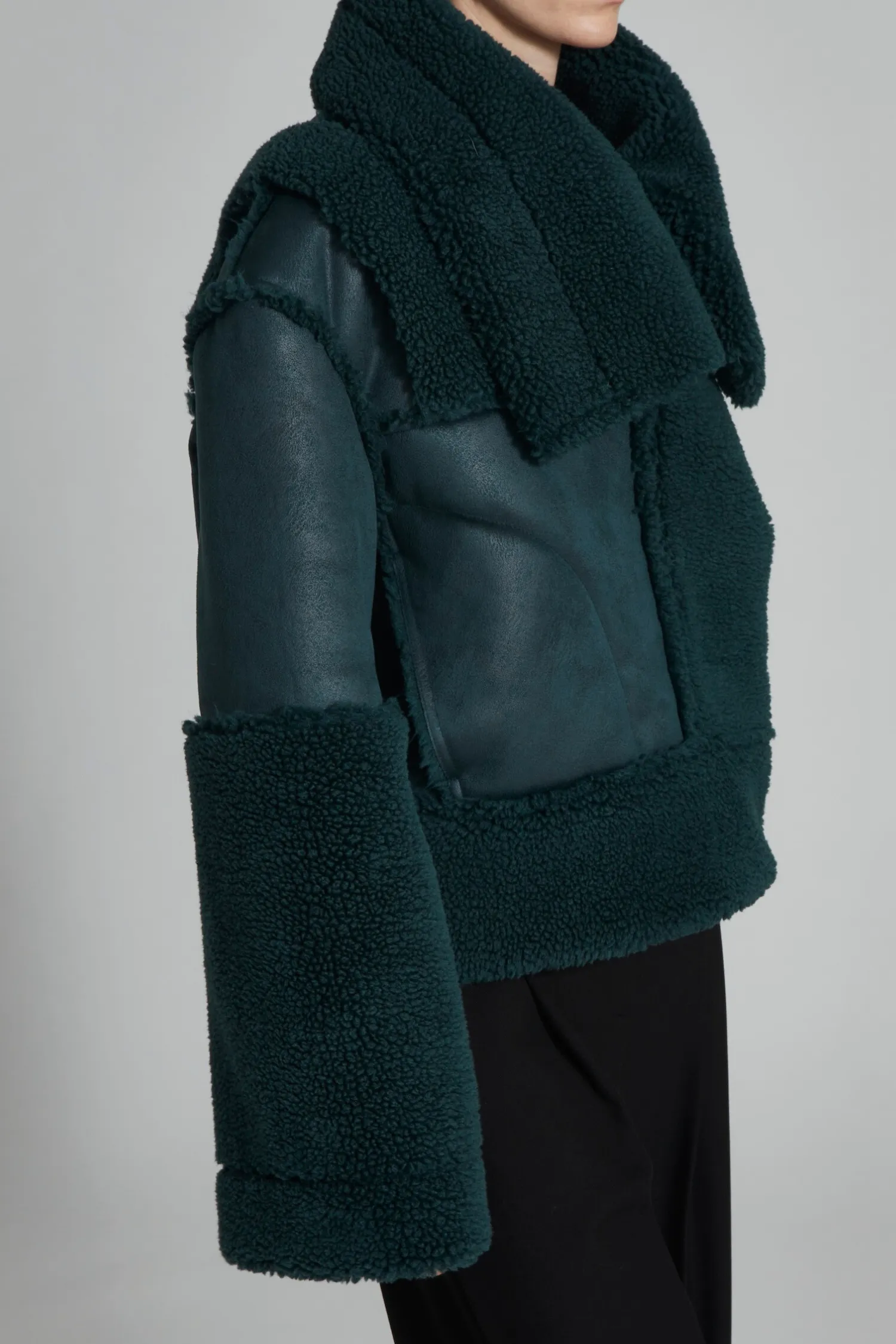 Marlise Shearling Moto Coat, Bottle Green sold by Saint Art product image thumbnail 3
