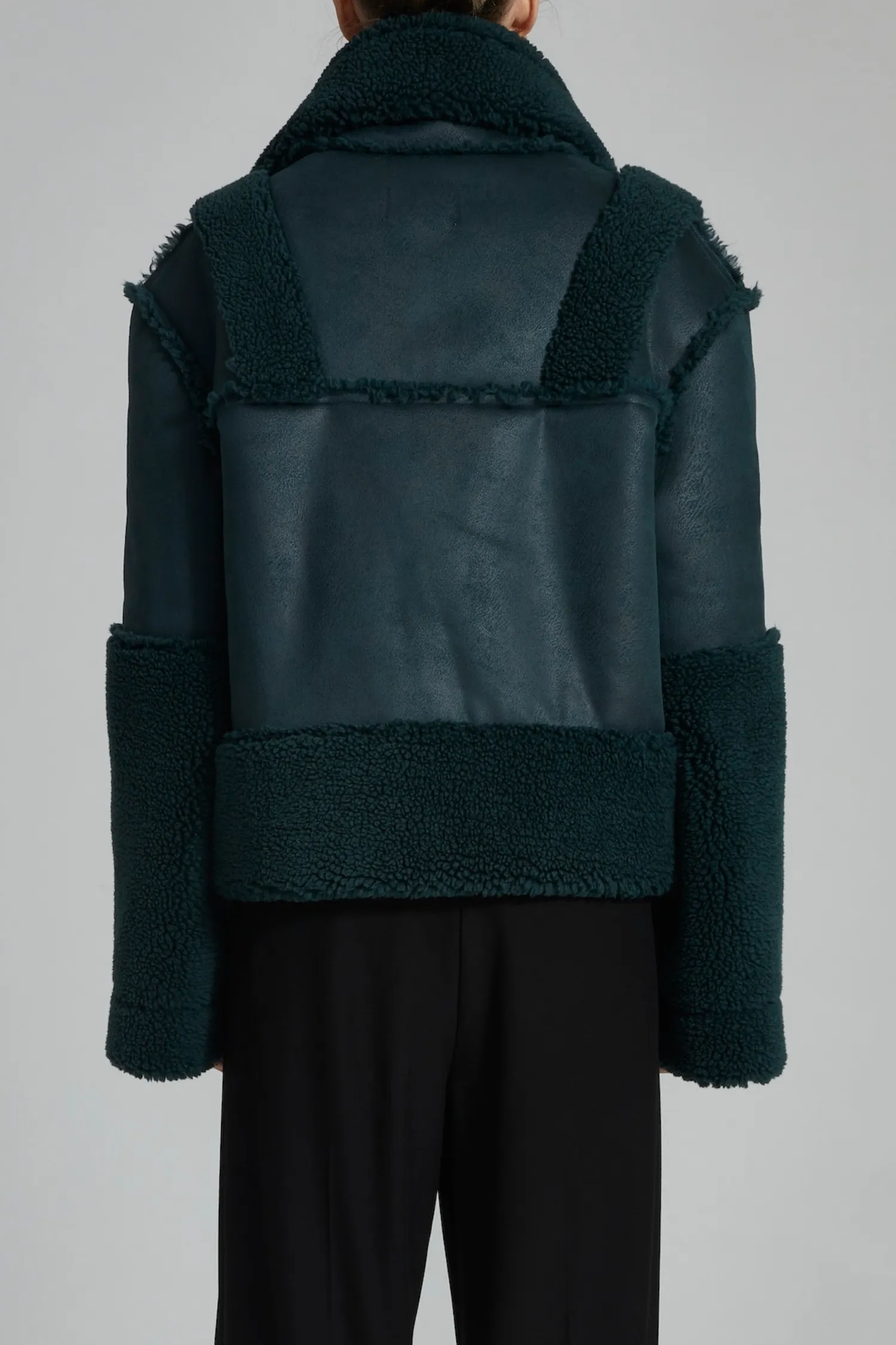 Marlise Shearling Moto Coat, Bottle Green sold by Saint Art product image thumbnail 4