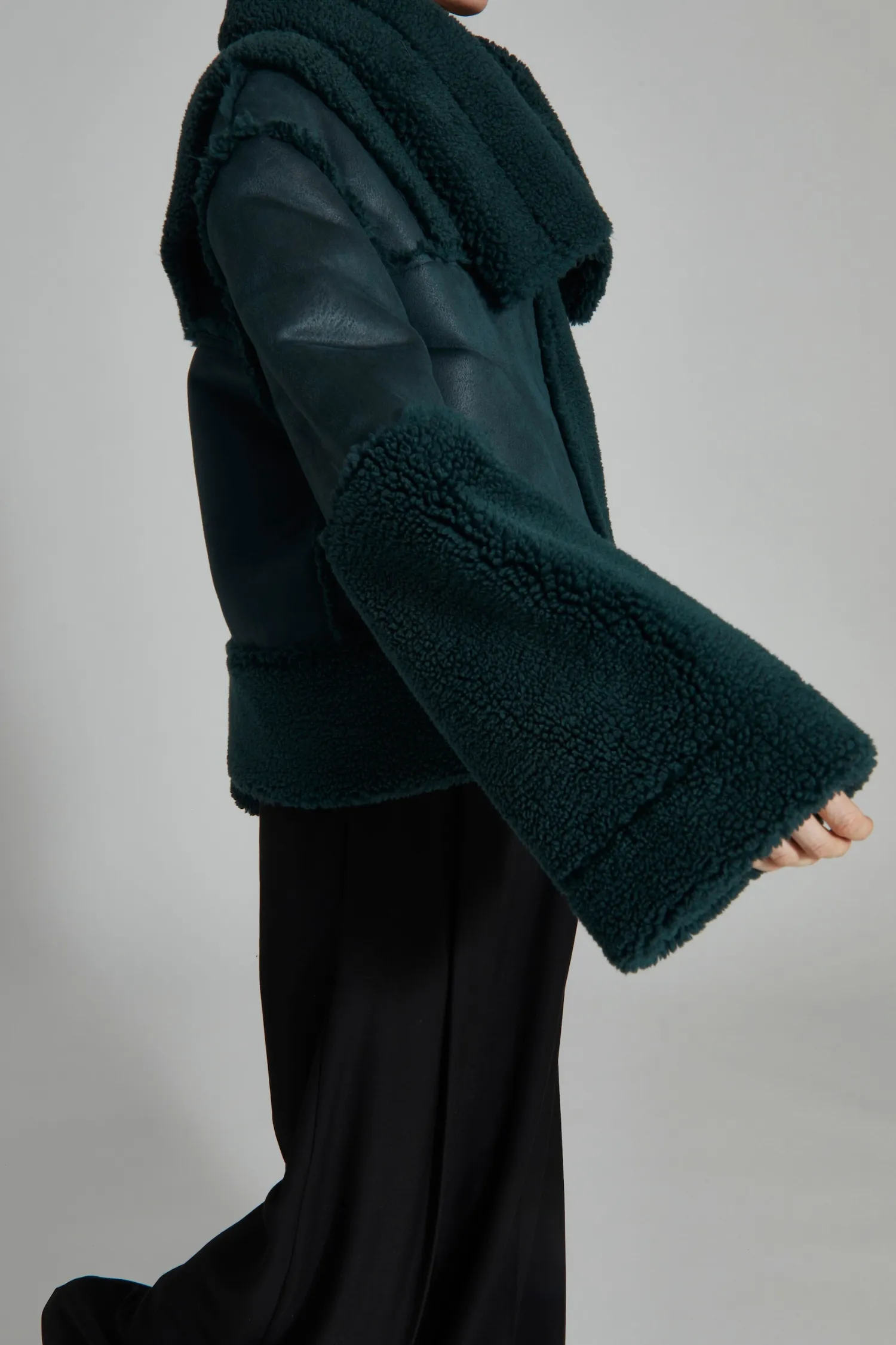 Marlise Shearling Moto Coat, Bottle Green sold by Saint Art product image thumbnail 2
