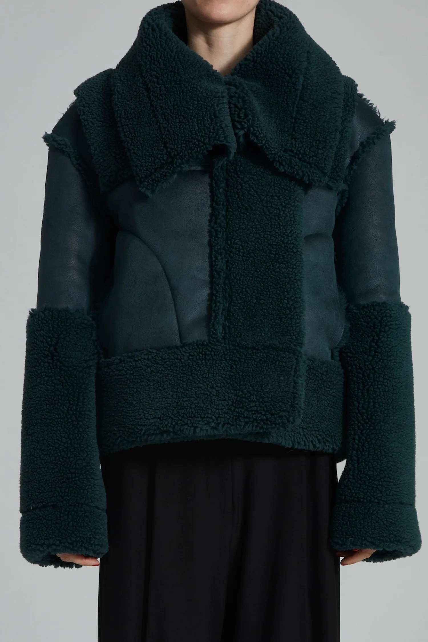 Marlise Shearling Moto Coat, Bottle Green sold by Saint Art product image thumbnail 5