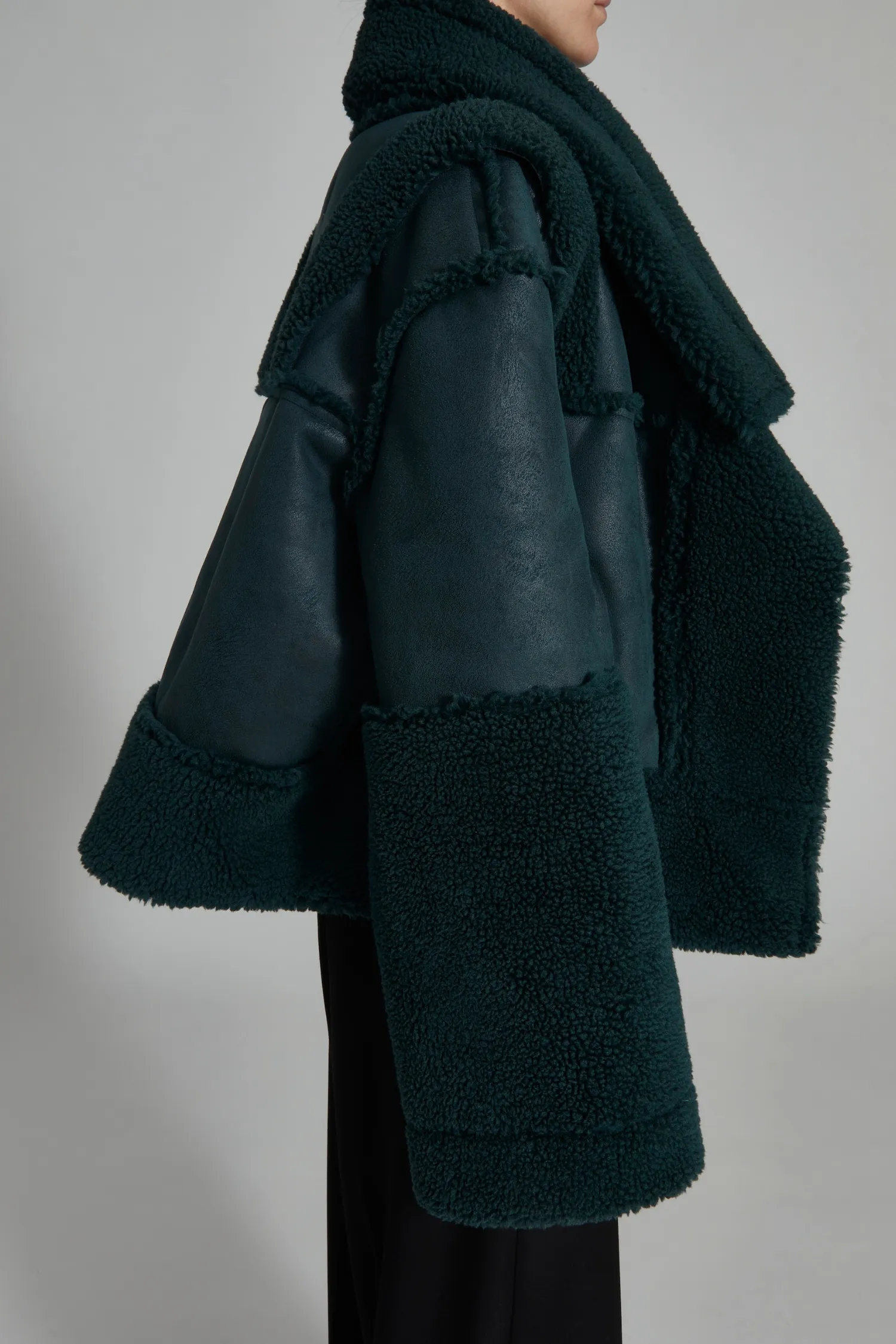 Marlise Shearling Moto Coat, Bottle Green sold by Saint Art