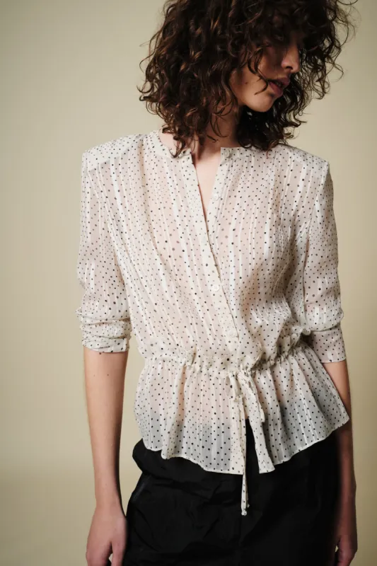 Freya Collarless Polka Dot Blouse, White/Black made by Saint Art