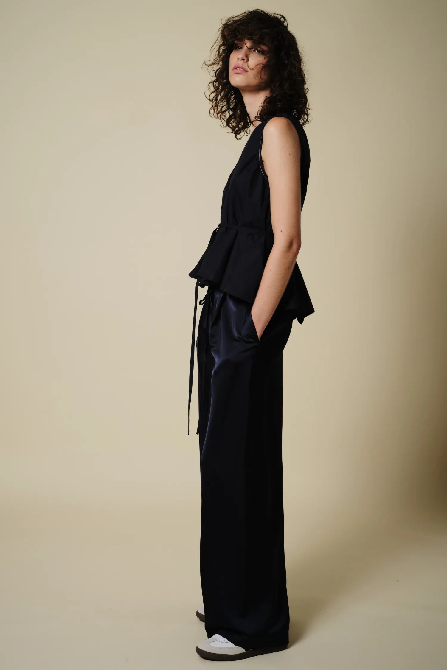 Katya V-Neck Poplin Tie Blouse, Navy sold by Saint Art product image thumbnail 3