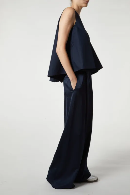 Katya V-Neck Poplin Tie Blouse, Navy sold by Saint Art