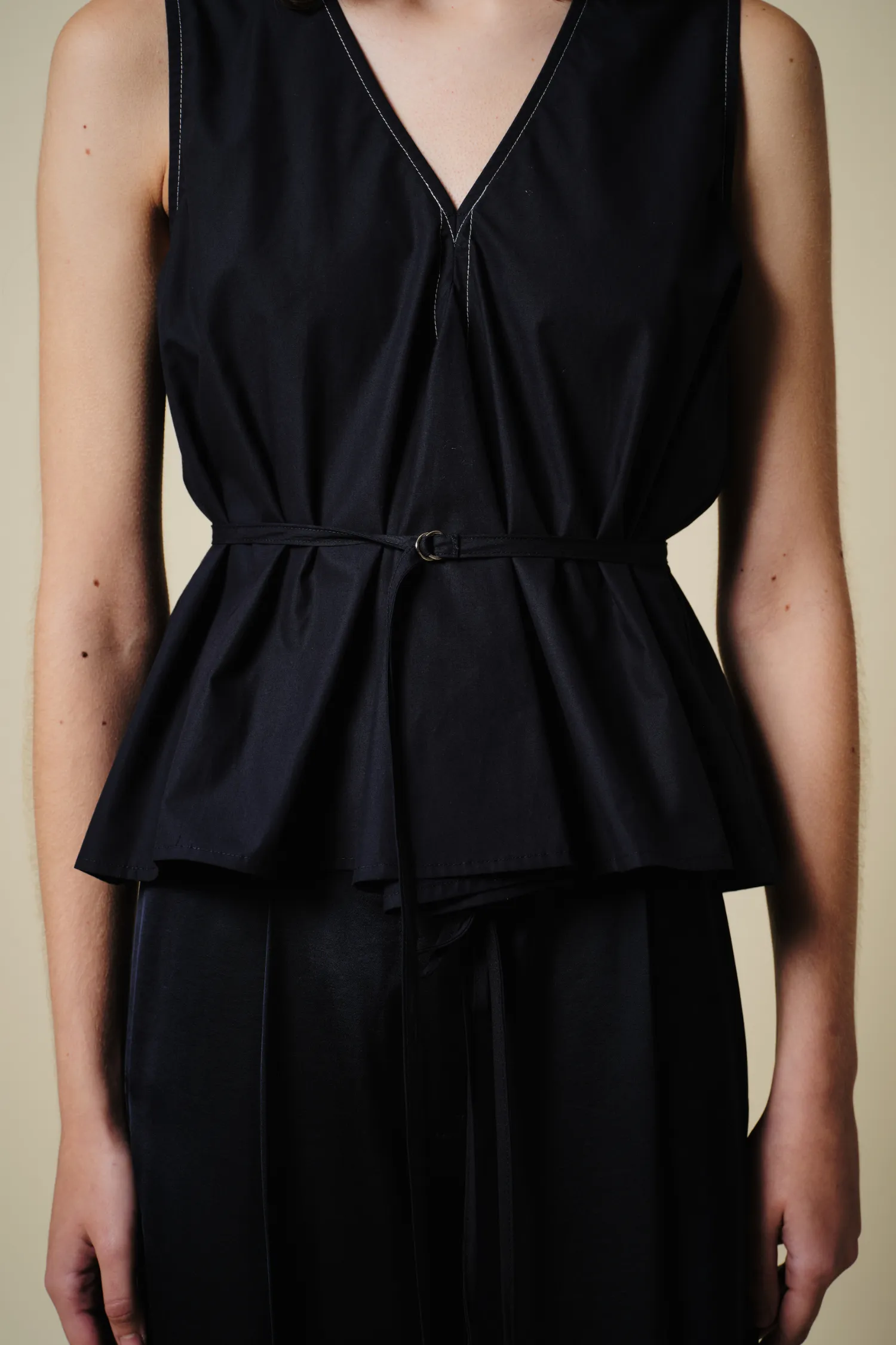 Katya V-Neck Poplin Tie Blouse, Navy sold by Saint Art product image thumbnail 2