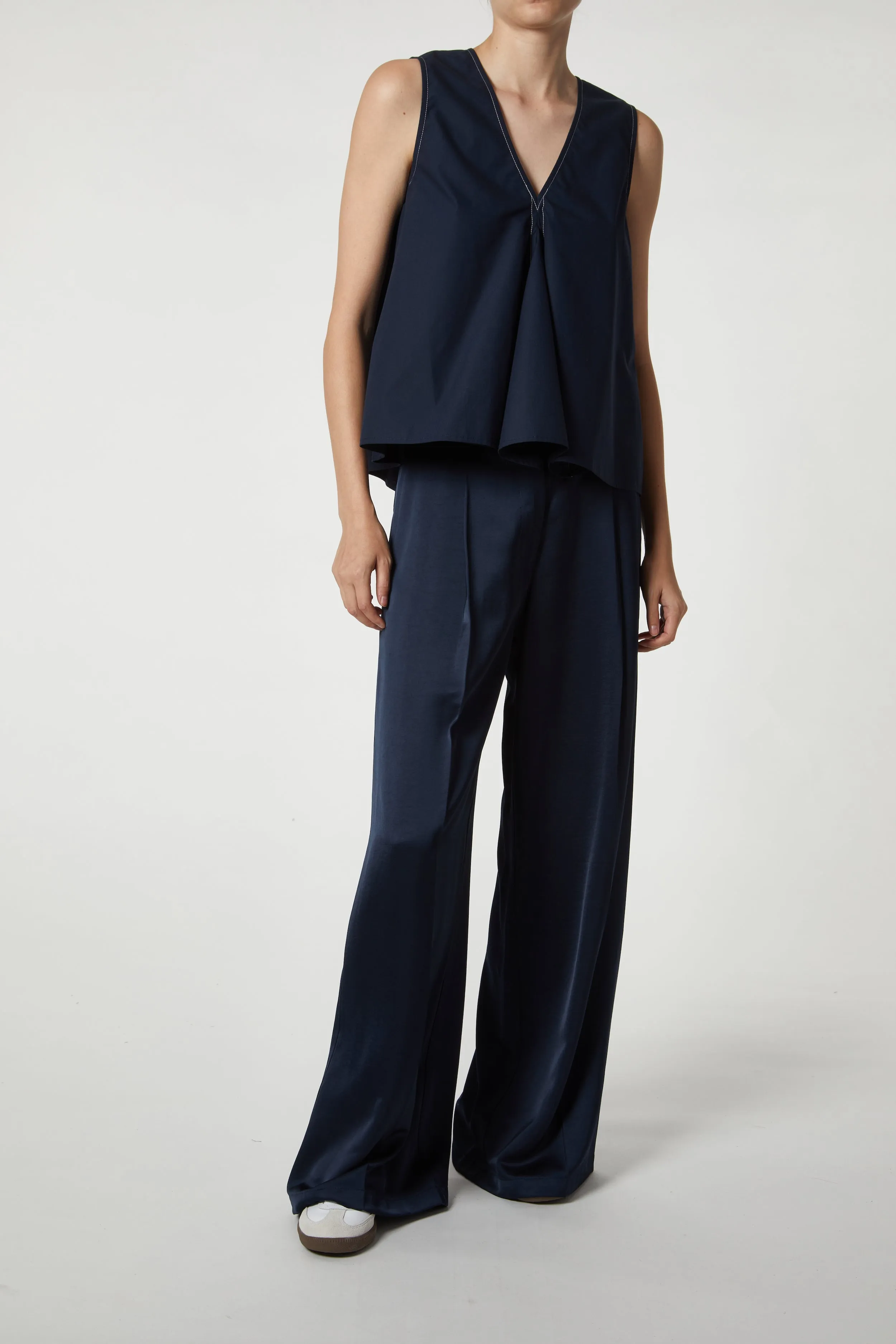 Katya V-Neck Poplin Tie Blouse, Navy sold by Saint Art product image thumbnail 4