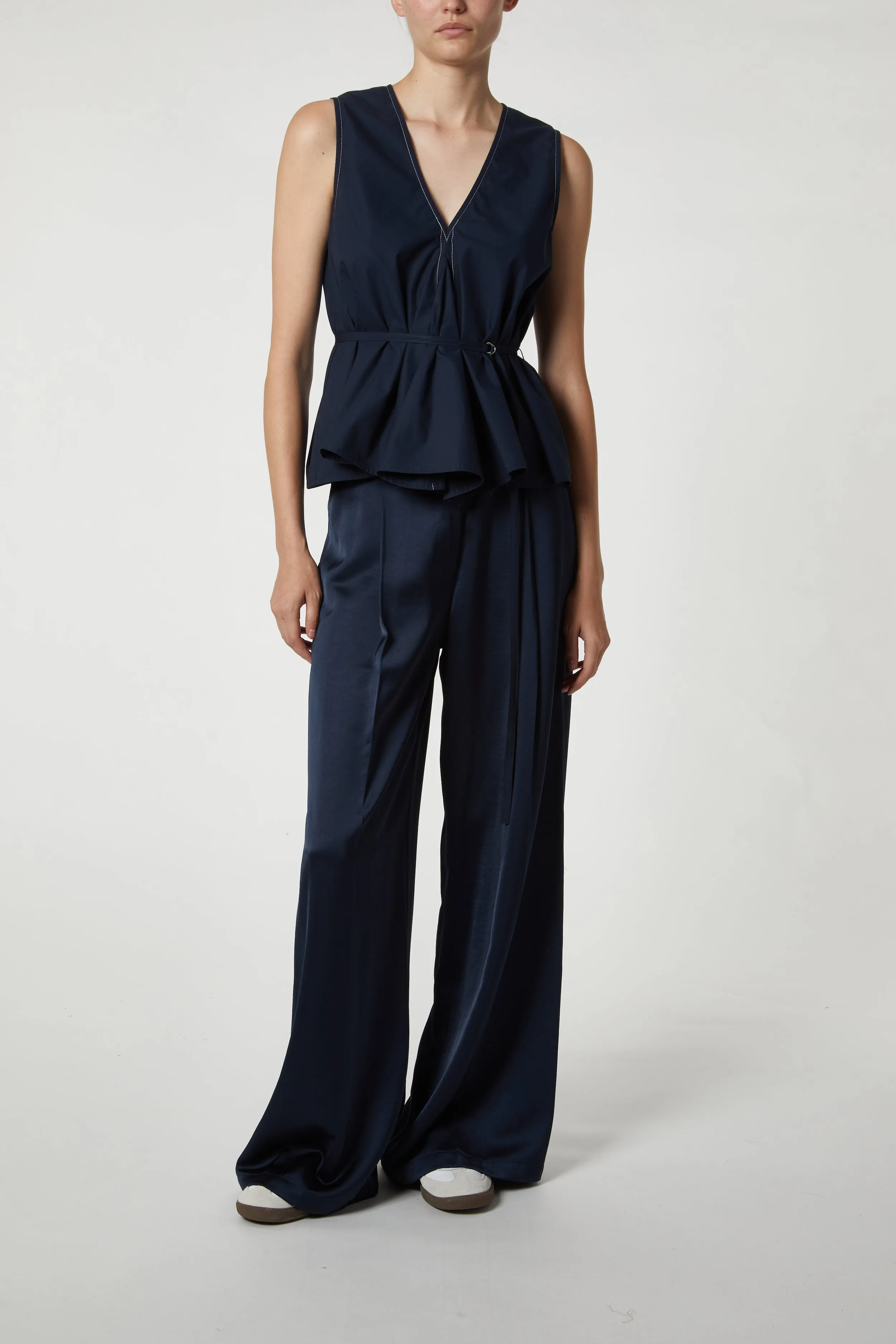 Katya V-Neck Poplin Tie Blouse, Navy sold by Saint Art product image thumbnail 5