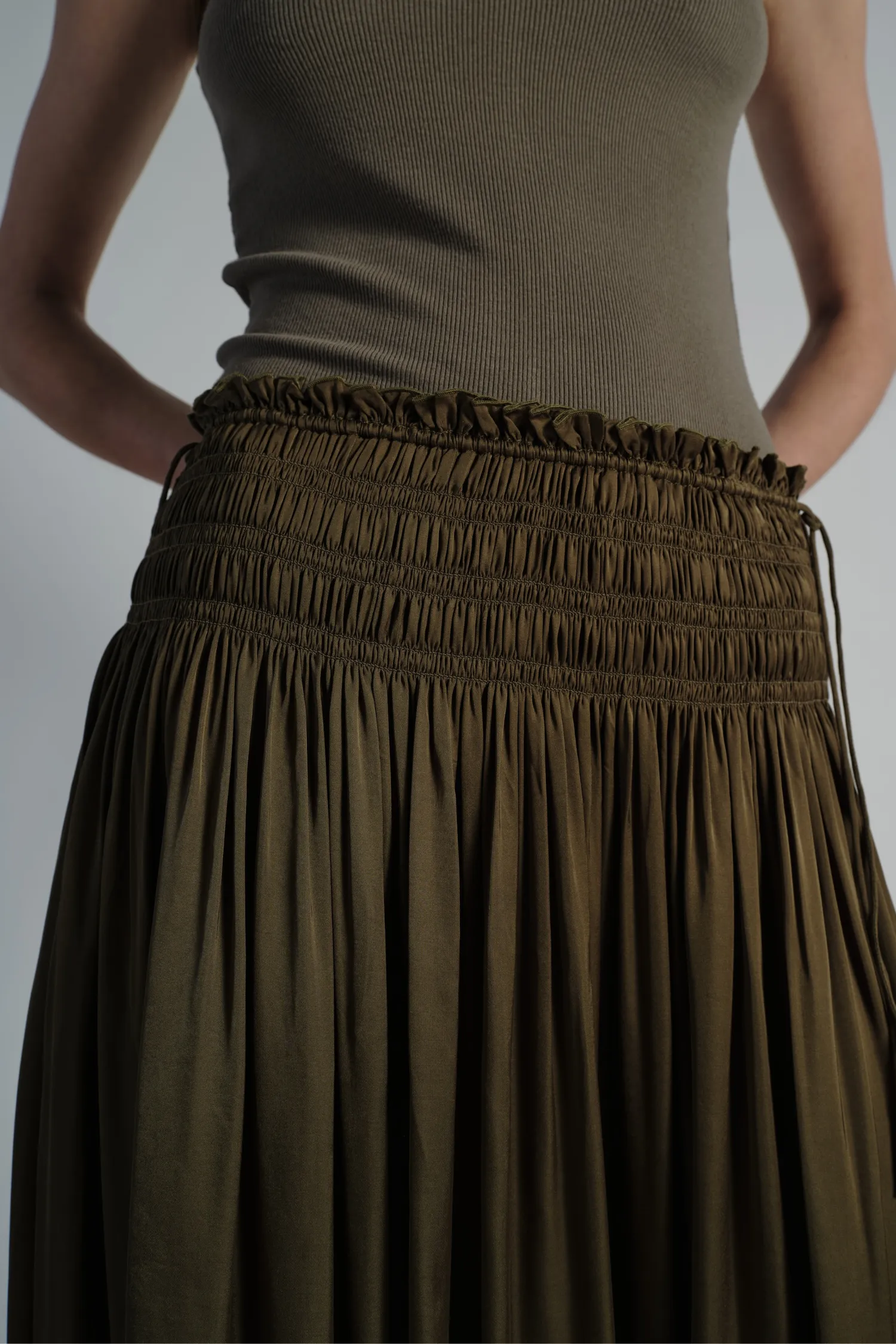 Ellie Ruched Skirt, Olive sold by Saint Art product image thumbnail 3