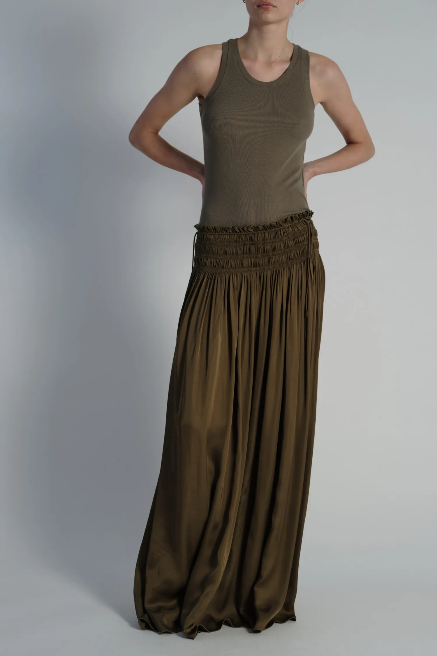 Ellie Ruched Skirt, Olive sold by Saint Art product image thumbnail 4