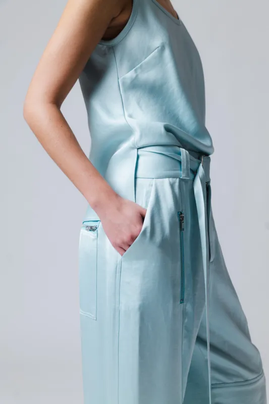 Courtney Mid Rise Charmeuse Pant, Glacier made by Saint Art