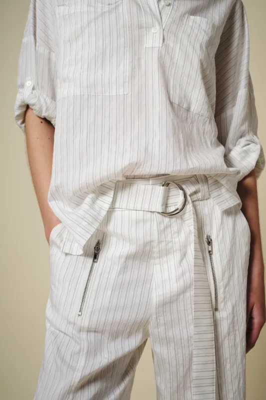 Courtney Mid-rise Pant, Off-White Pinstripe made by Saint Art