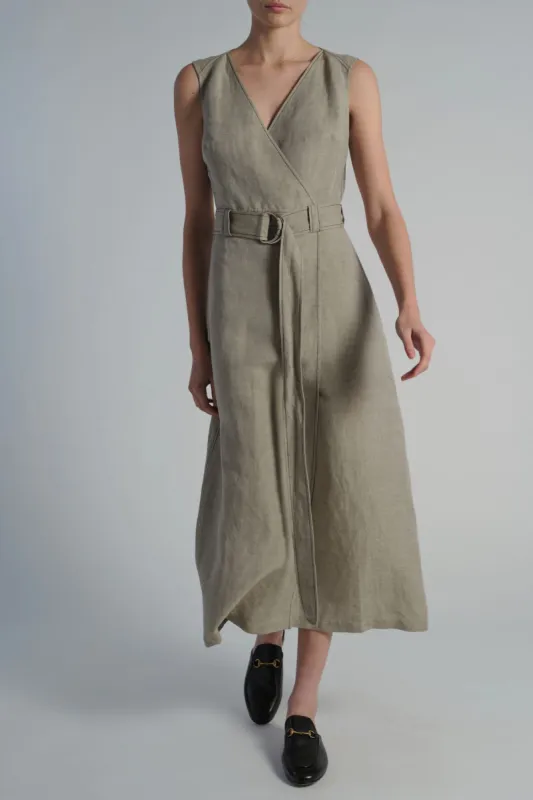 Venezia Belted Dress, Grey Linen made by Saint Art
