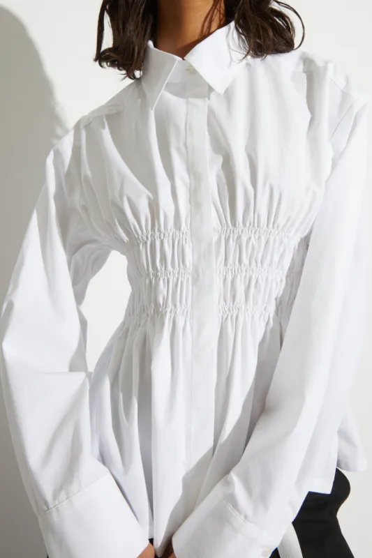 Yvonne Ruched Poplin Blouse, White made by Saint Art