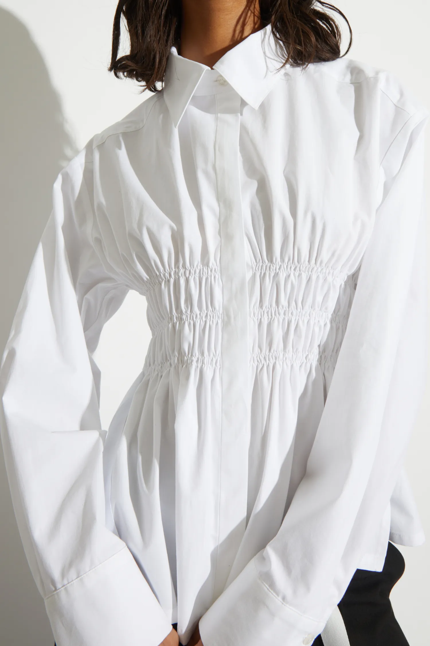 Yvonne Ruched Poplin Blouse, White sold by Saint Art
